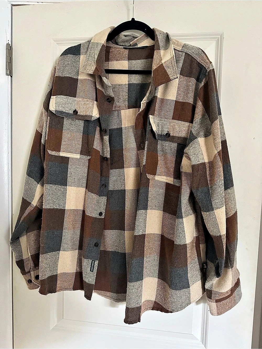 Horizon by Eddie Bauer Outfitters Men's Plaid Shirt Jacket in Brown & Gray Like